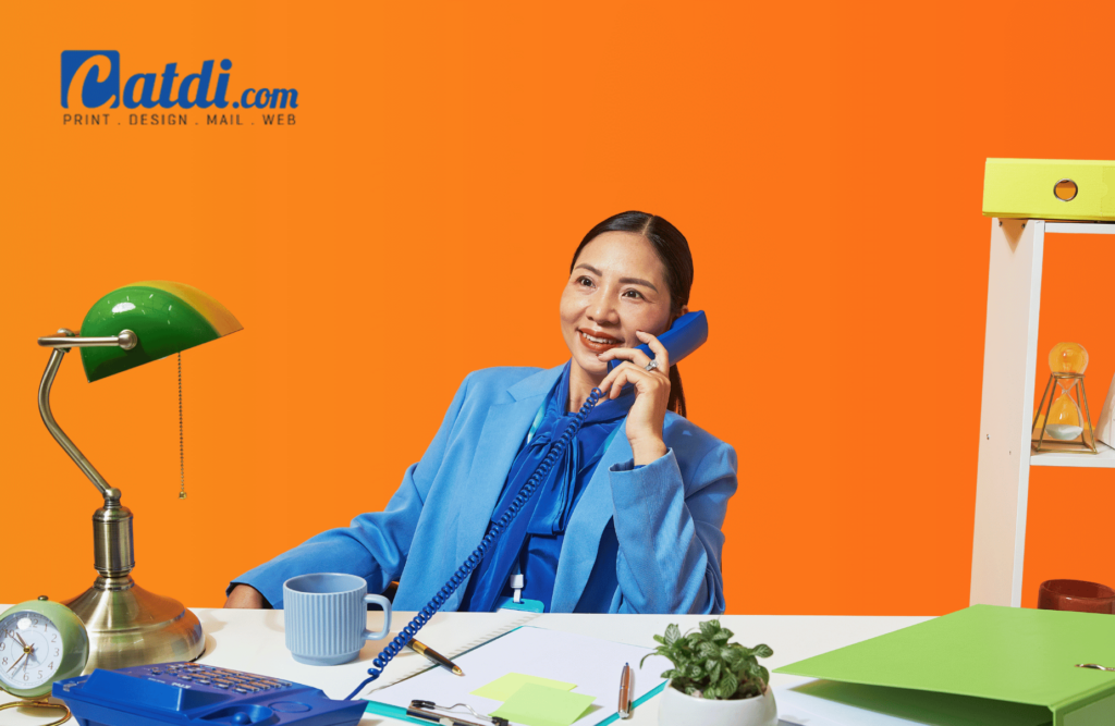 Houston printing quotes for business - how to get started 2 Asian woman answering phone - Catdi Houston printing quotes for business made easy